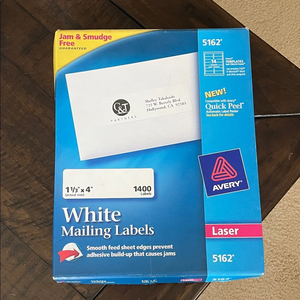 Avery Laser White Mailing Labels 5162